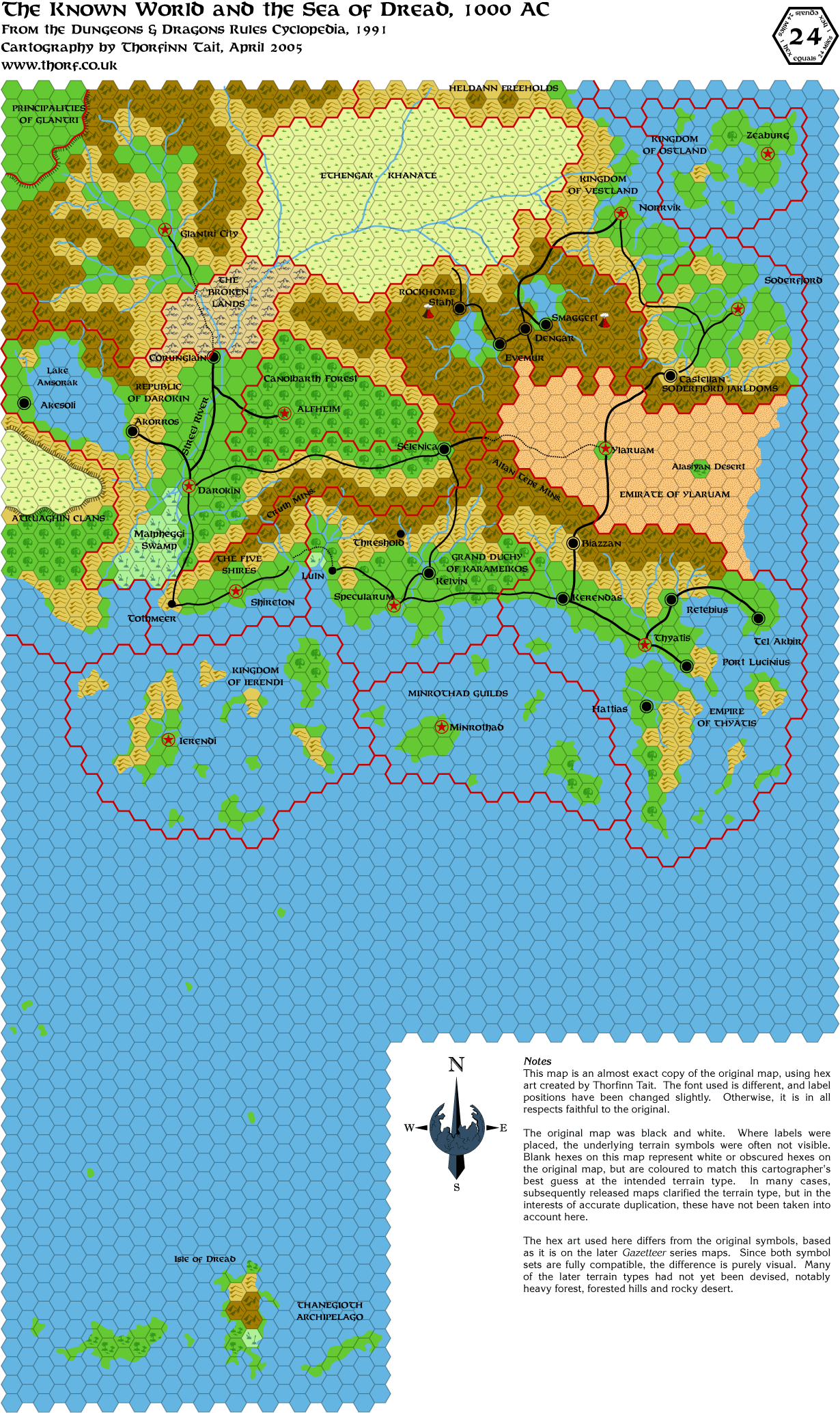 Rules Cyclopedia Known World, 24 miles per hex, Apr 2005