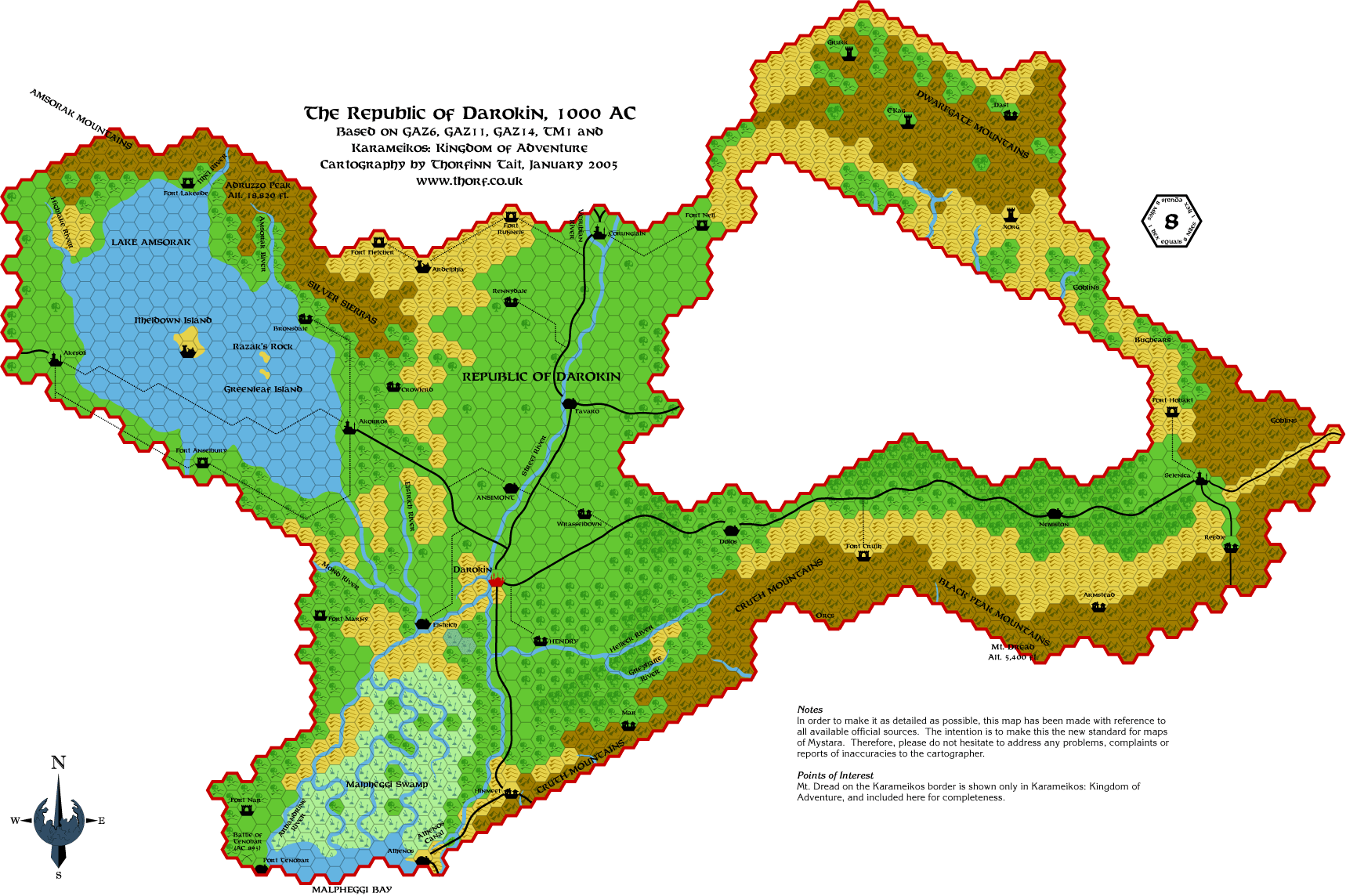 Darokin, 8 miles per hex, Feb 2005