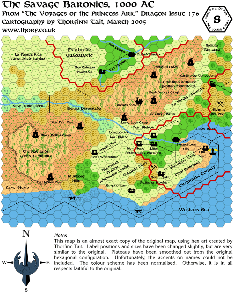 Dragon 176 Savage Baronies, 8 miles per hex, Mar 2005