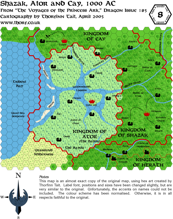 Dragon 185 Shazak, Ator and Cay, 8 miles per hex, Apr 2005