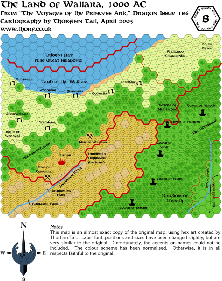 Dragon 186 Wallara, 8 miles per hex, Apr 2005