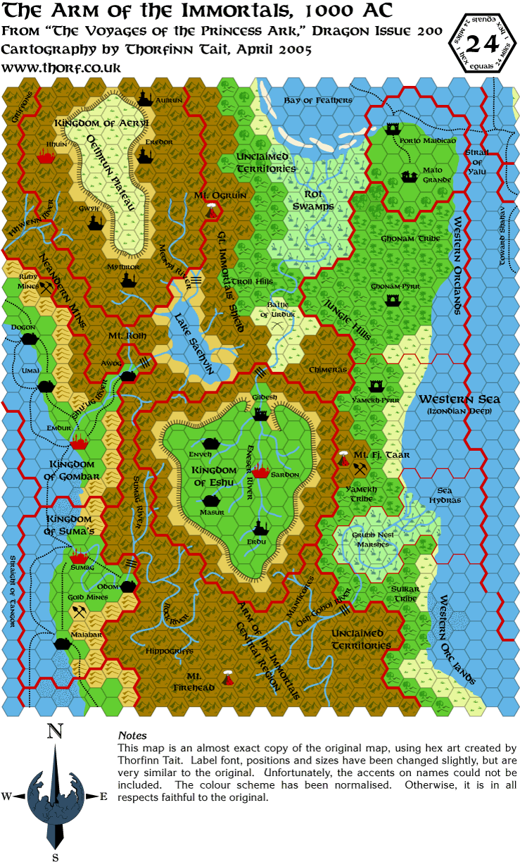 Dragon 200 Arm of the Immortals, 24 miles per hex, Apr 2005