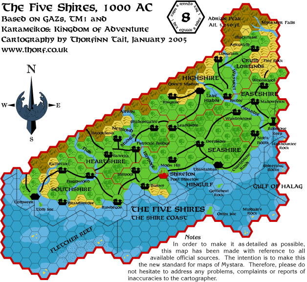 Five Shires, 8 miles per hex, Feb 2005