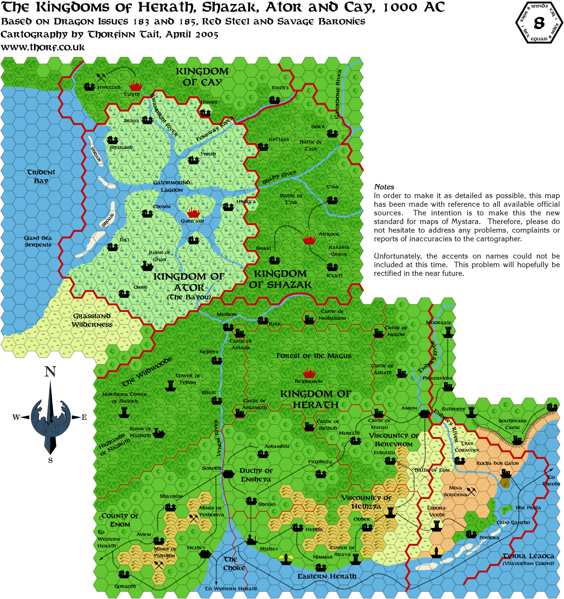 Herath, Shazak, Ator and Cay, 8 miles per hex, Jun 2005