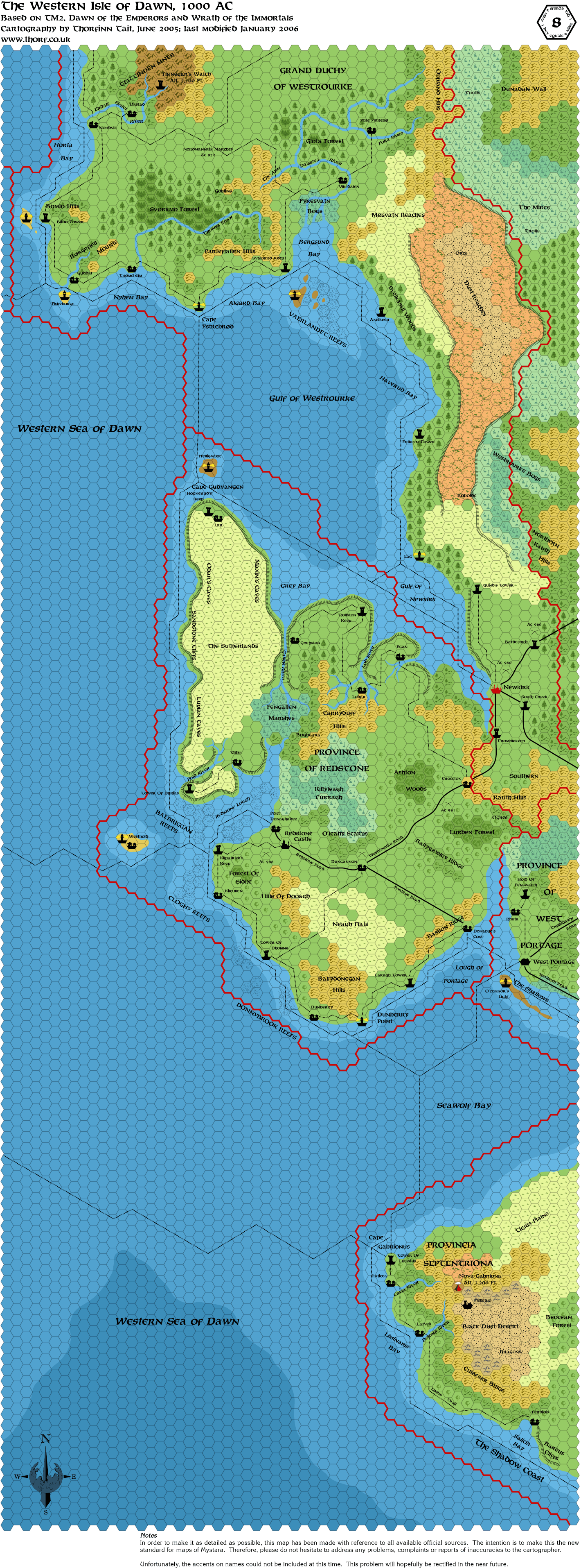 Western Isle of Dawn, 8 miles per hex, Feb 2006