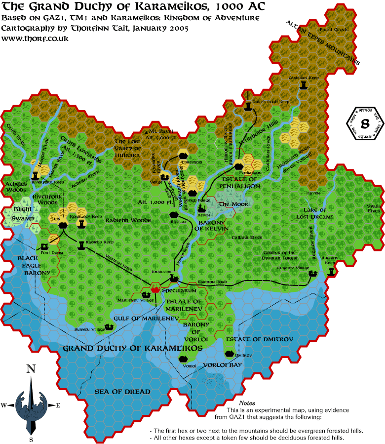 Karameikos (Forested Hills Variant), 8 miles per hex, Feb 2005