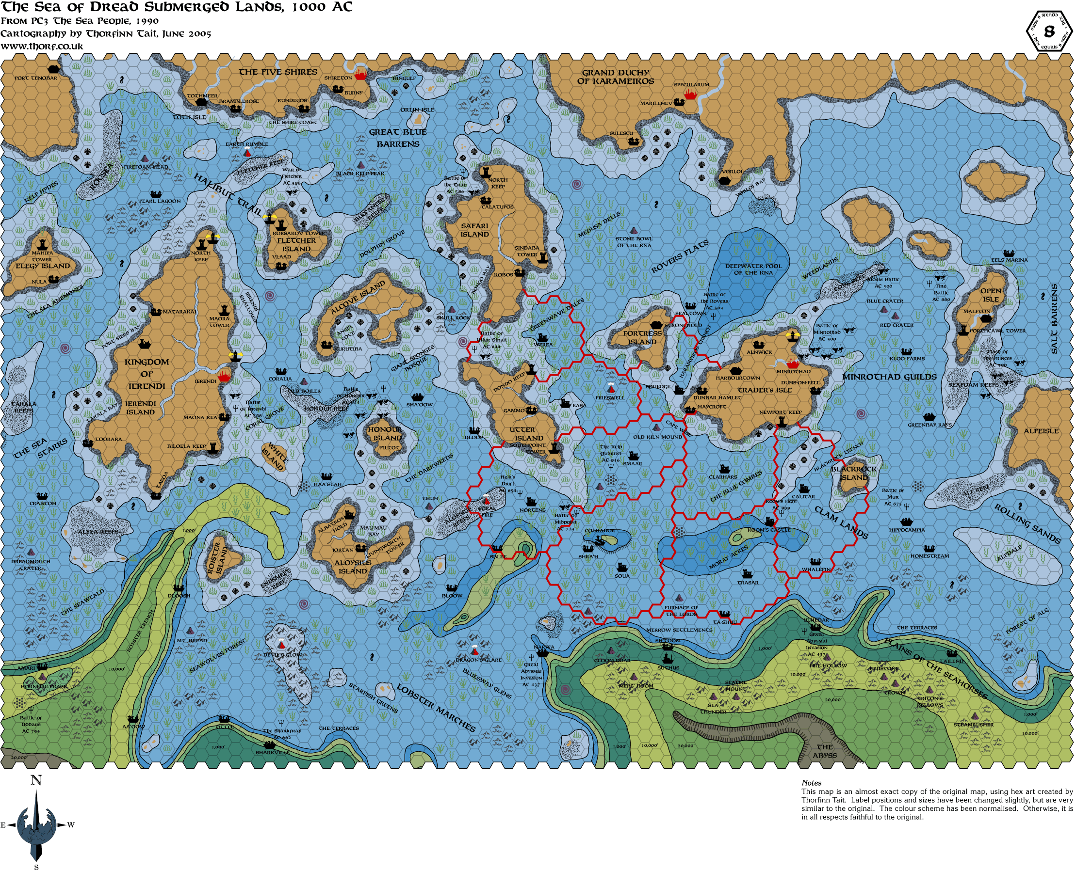 PC3 Sea of Dread Submerged Lands, 8 miles per hex, Jun 2005