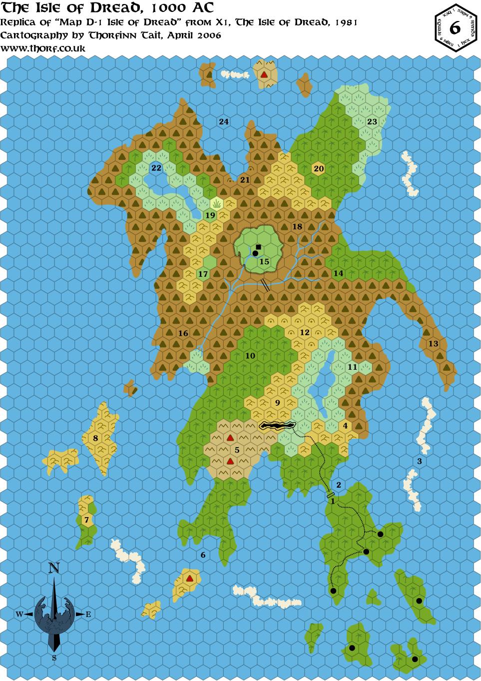 X1 (1981) Isle of Dread, 6 miles per hex, Apr 2006