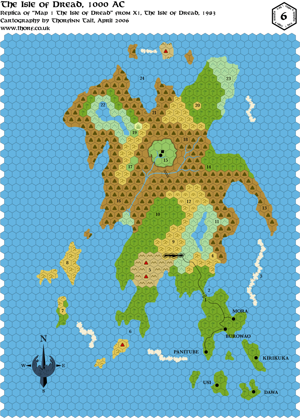 X1 (1983) Isle of Dread, 6 miles per hex, Apr 2006