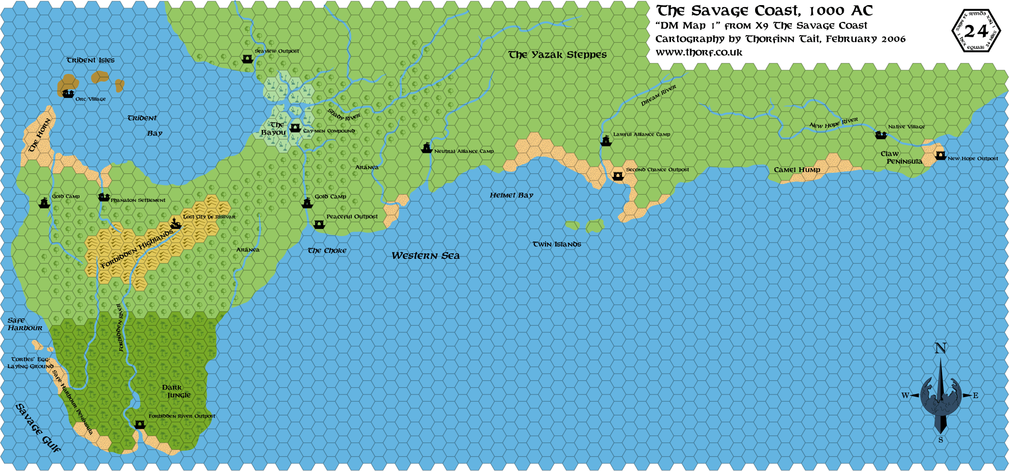 X9 Savage Coast, 24 miles per hex, Feb 2006