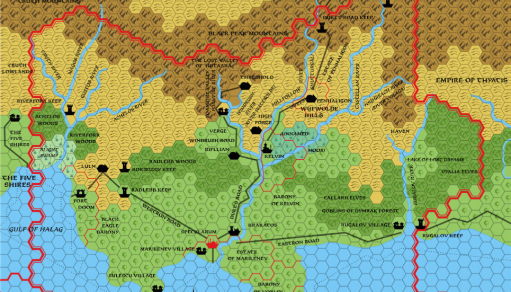 Replica of GAZ1 poster map of Karameikos, 8 miles per hex