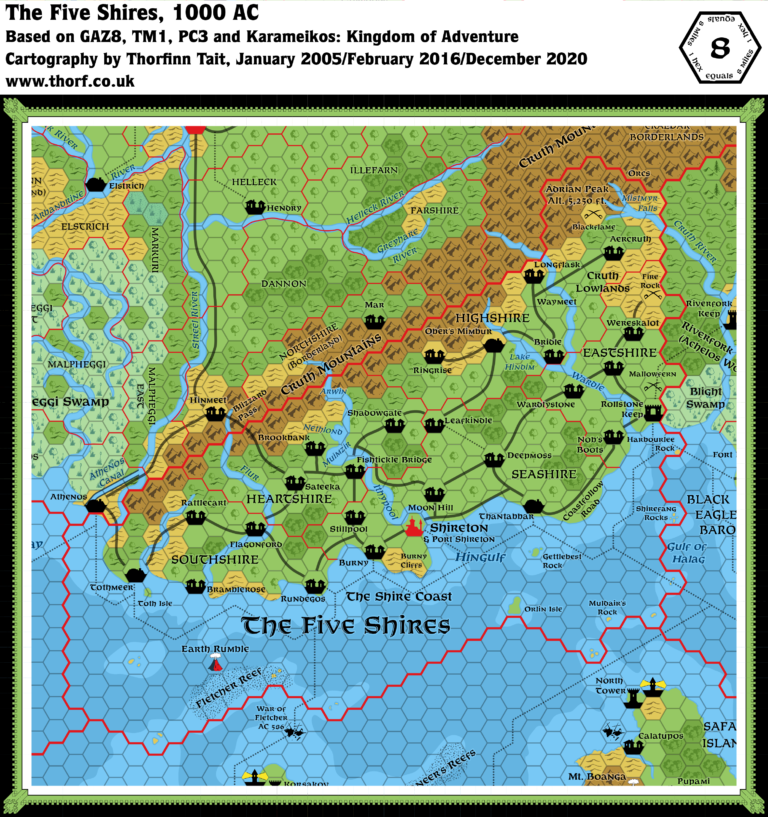 Five Shires, 8 miles per hex | Atlas of Mystara