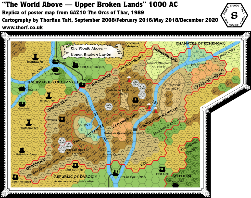 Replica of GAZ10 map of the Broken Lands, 8 miles per hex