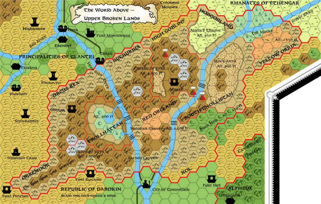 Replica of GAZ10 map of the Broken Lands, 8 miles per hex