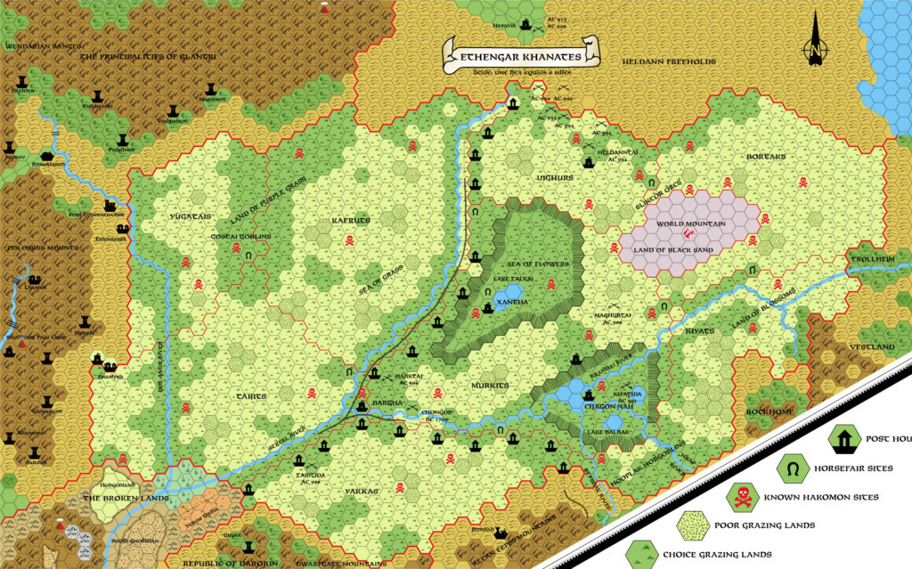 Replica of GAZ12 map of Ethengar, 8 miles per hex