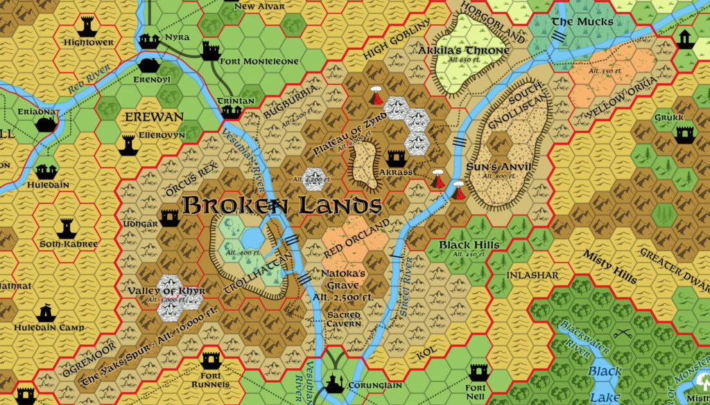 Broken Lands, 8 miles per hex