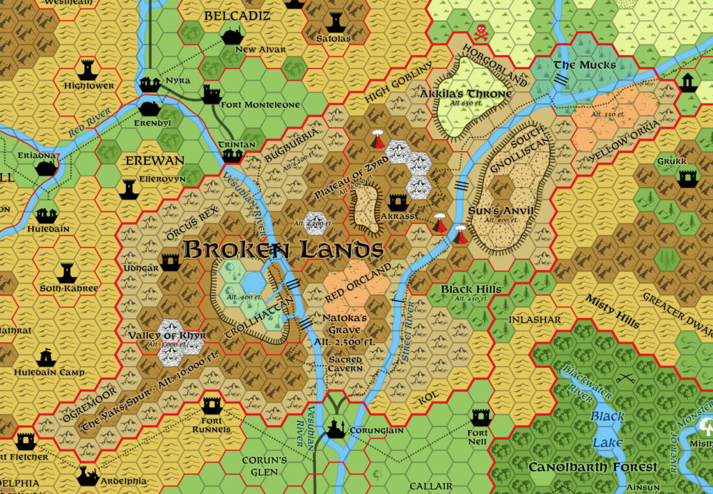 Broken Lands, 8 miles per hex