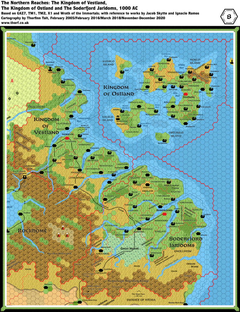 Updated map of the Northern Reaches, 8 miles per hex