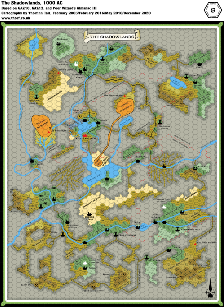 Updated map of the Shadowlands, 8 miles per hex