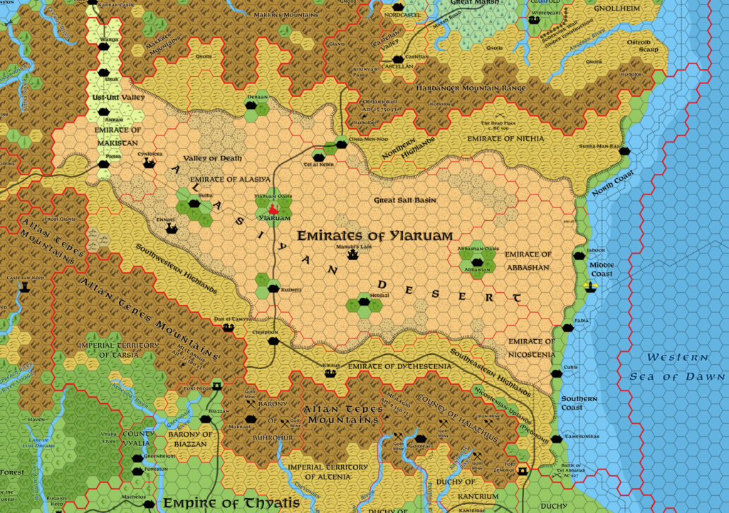 Ylaruam, 8 miles per hex