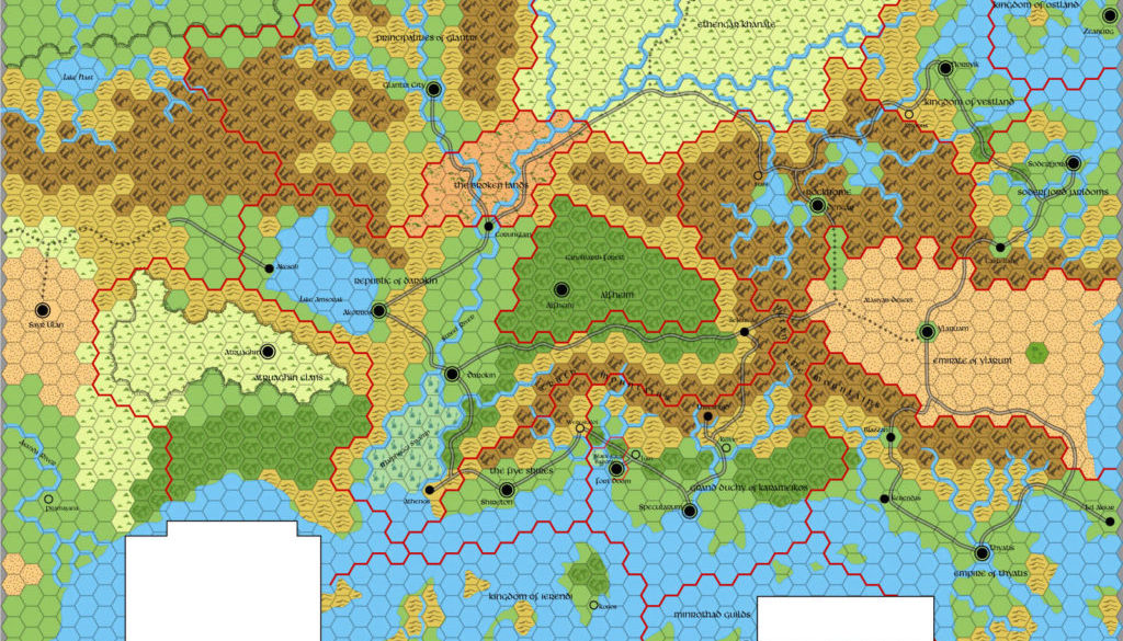 ? mile per hex map of the D&D Known World in AC 1000.