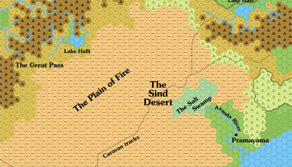 Map of the Great Waste. Replica of the map in X4 Master of the Desert Nomads.