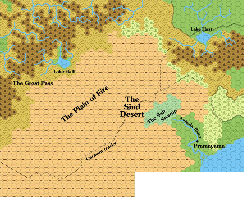 Map of the Great Waste. Replica of the map in X4 Master of the Desert Nomads.