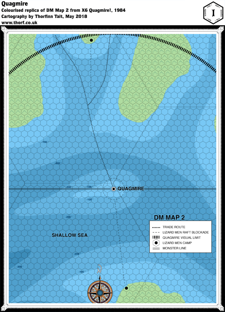 Colourised replica of X6's Quagmire area map, 1 mile per hex