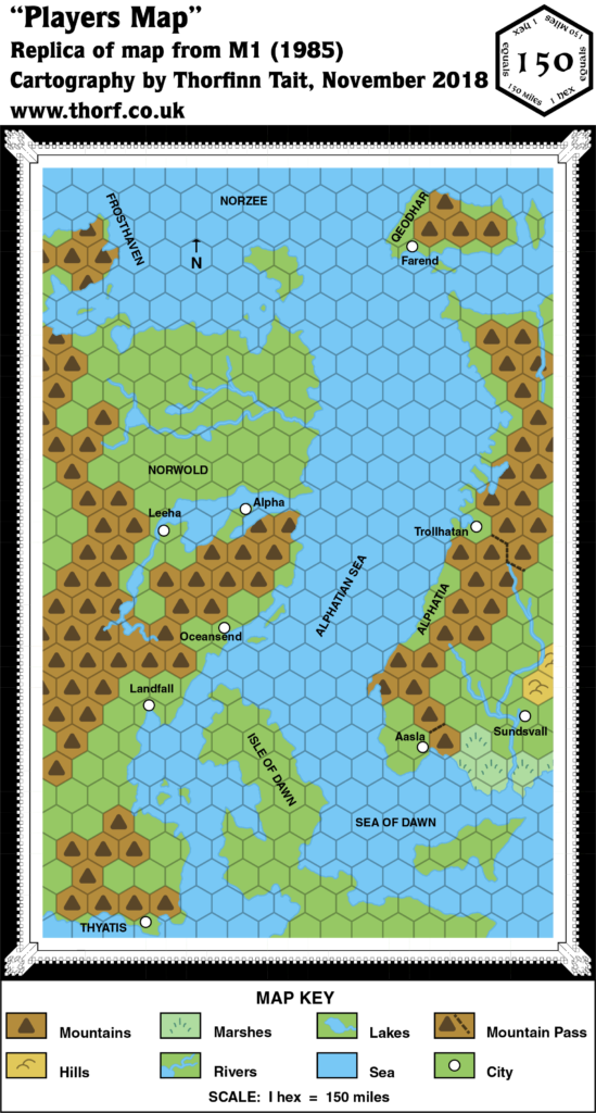 Replica of M1's Norwold Players Map, 150 miles per hex