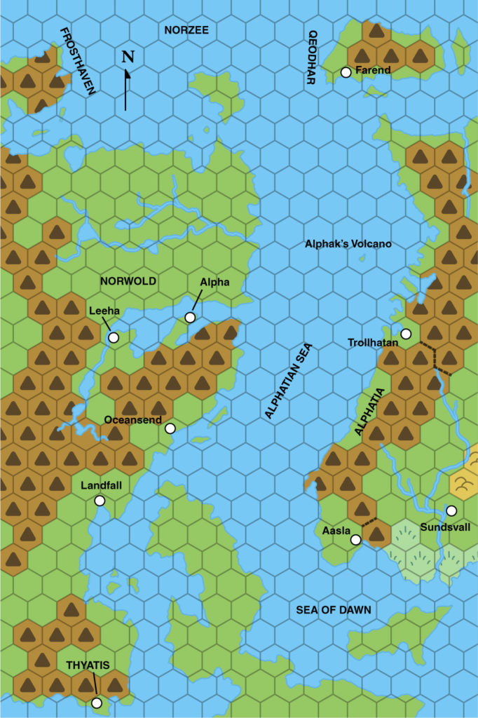 Colourised replica of M1's Norwold DM's Map, 150 miles per hex