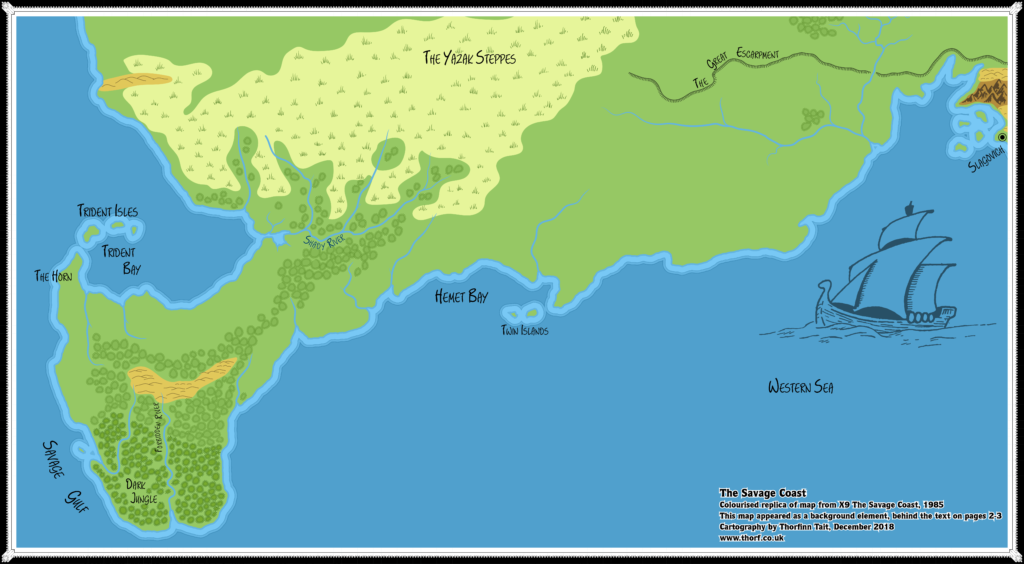 Colourised replica of X9's Savage Coast map