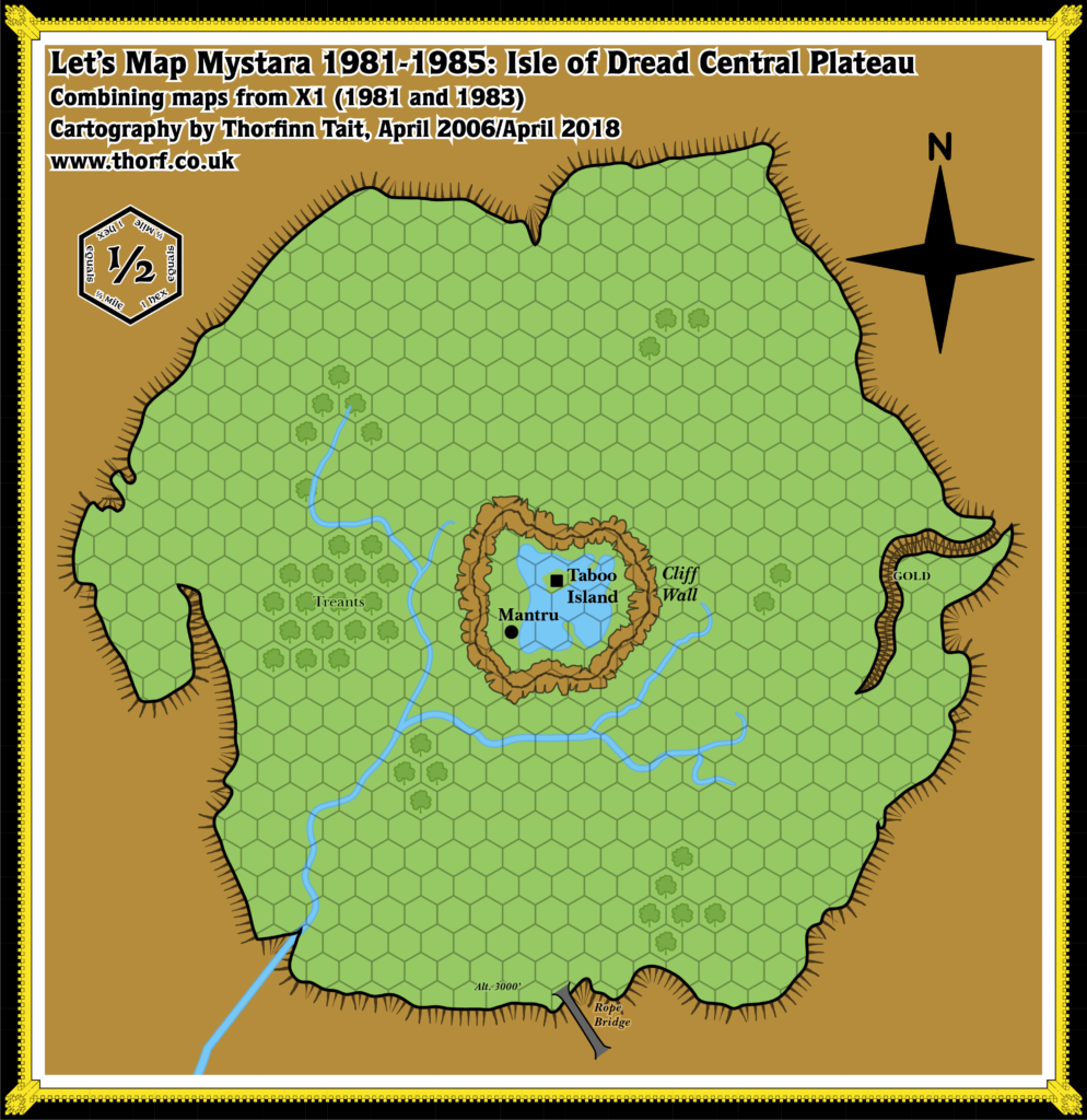 Isle of Dread Central Plateau, 0.5 miles per hex, 1985