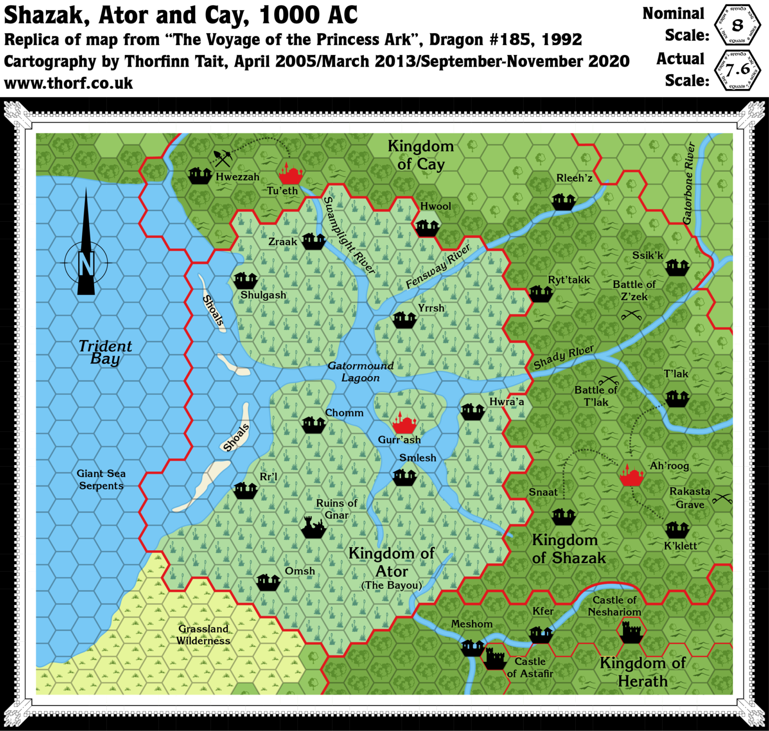 Dragon 185 Shazak, Ator and Cay, 8 miles per hex | Atlas of Mystara