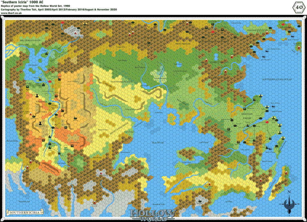 Replica of Hollow World Set map of Southern Iciria, 40 miles per hex using Original Palette