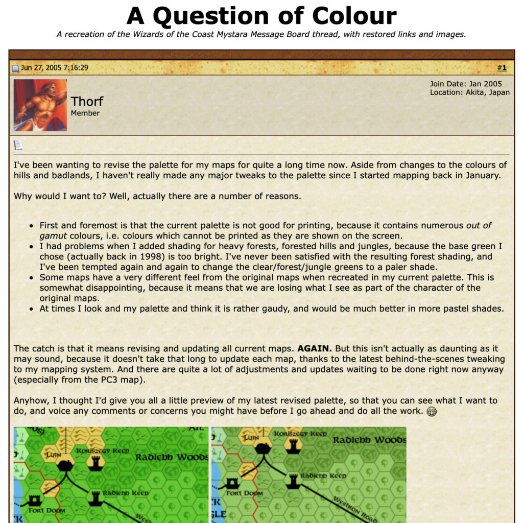 A Question of Colour — A recreation of the Wizards of the Coast Mystara Message Board thread, with restored links and images.