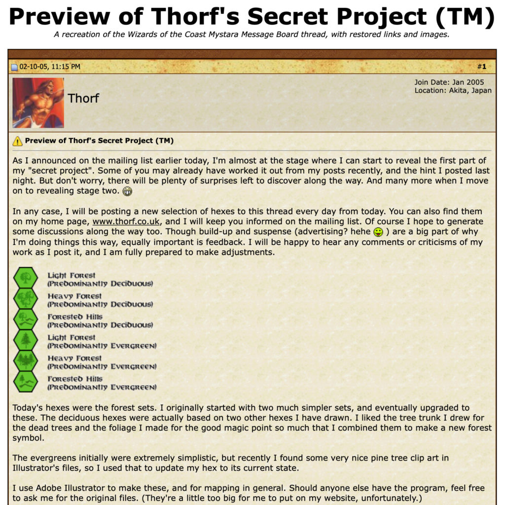 Preview of Thorf's Secret Project (TM) A recreation of the Wizards of the Coast Mystara Message Board thread, with restored links and images.