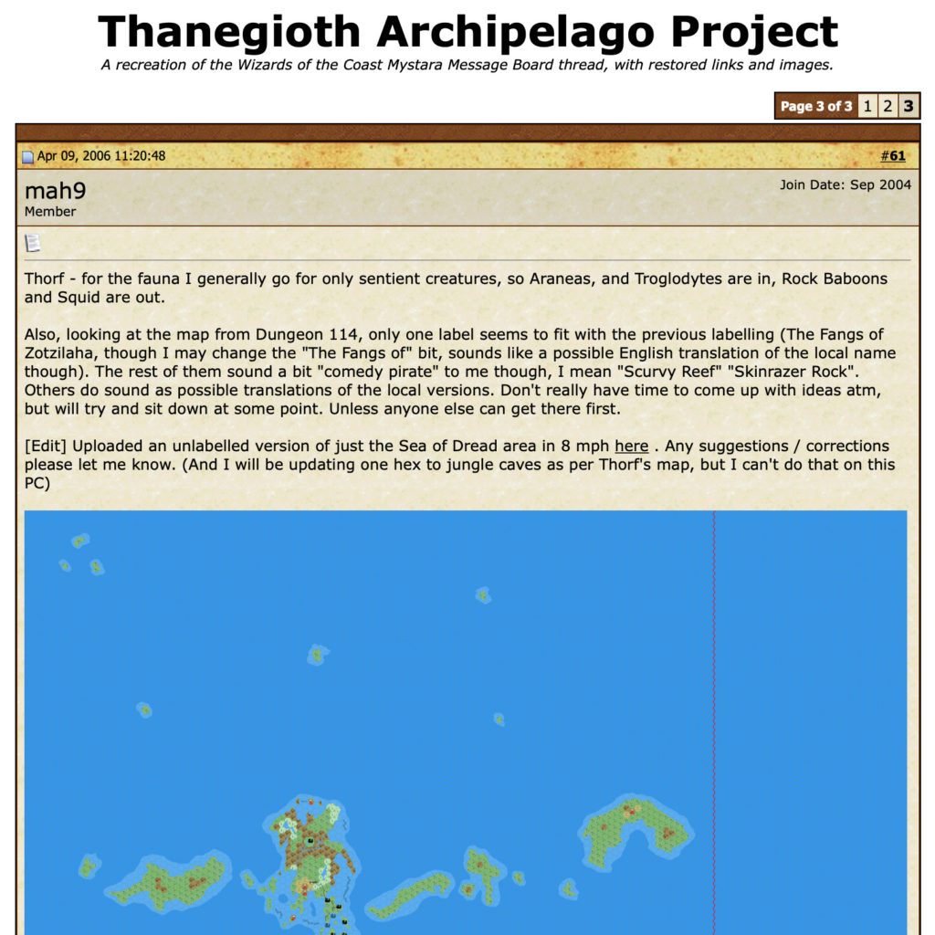 Thanegioth Archipelago Project — A recreation of the Wizards of the Coast Mystara Message Board thread, with restored links and images.