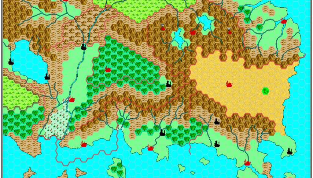 Work in Progress map of the Known World, 24 miles per hex by Adamantyr, January 2000