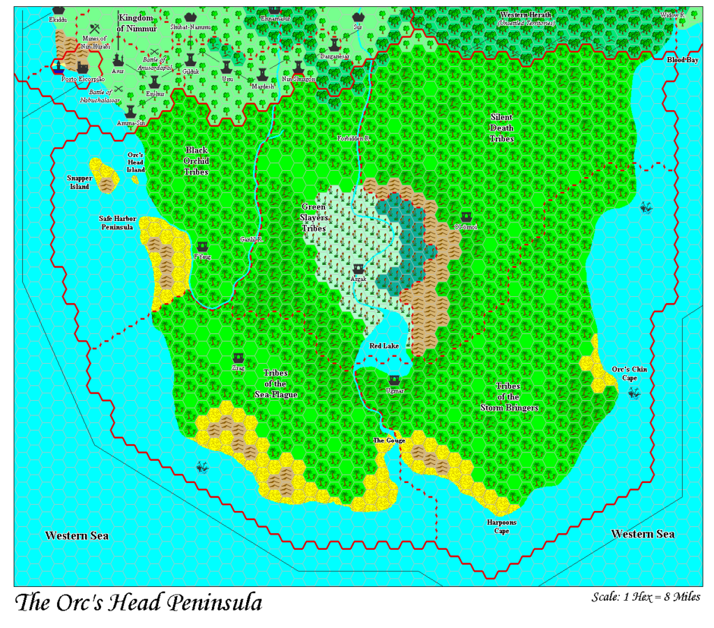 The Orc’s Head Peninsula, 8 miles per hex by Adamantyr, July 2001