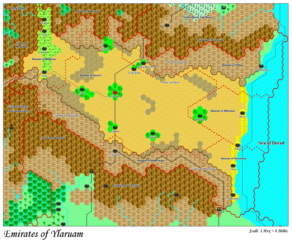 Emirates of Ylaruam, 8 miles per hex by Adamantyr, December 2003