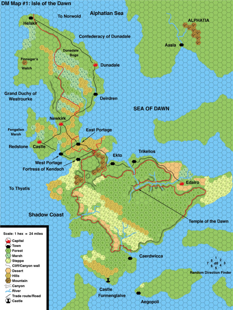 Colourised replica of M5’s Isle of Dawn map, 24 miles per hex