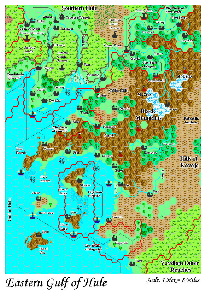 Eastern Gulf of Hule, 8 miles per hex by Adamantyr, February 2000