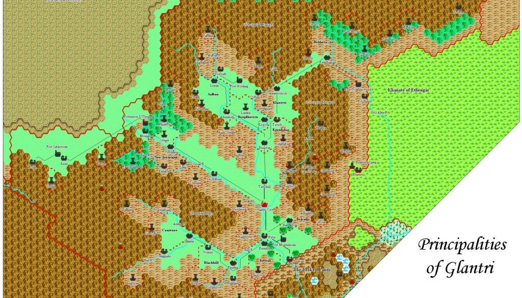 Principalities of Glantri, 8 miles per hex by Adamantyr, February 2000