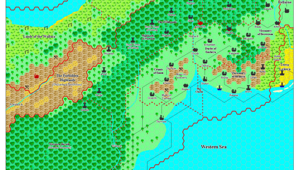 Magiocracy of Herath, 8 miles per hex by Adamantyr, February 2000