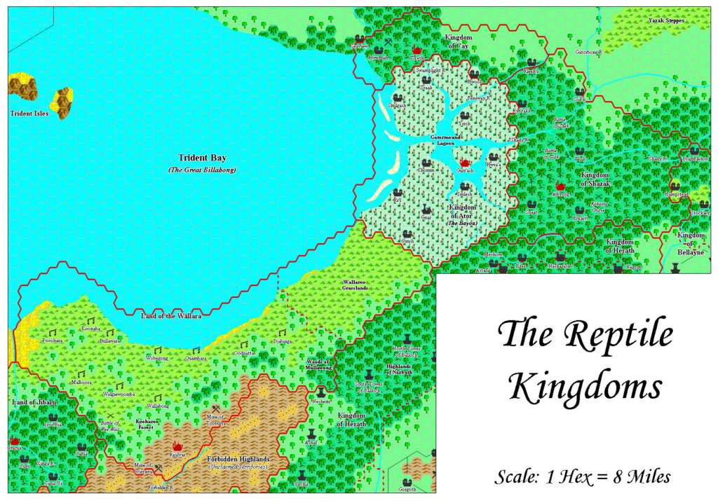 The Reptile Kingdoms, 8 miles per hex by Adamantyr, July 2001