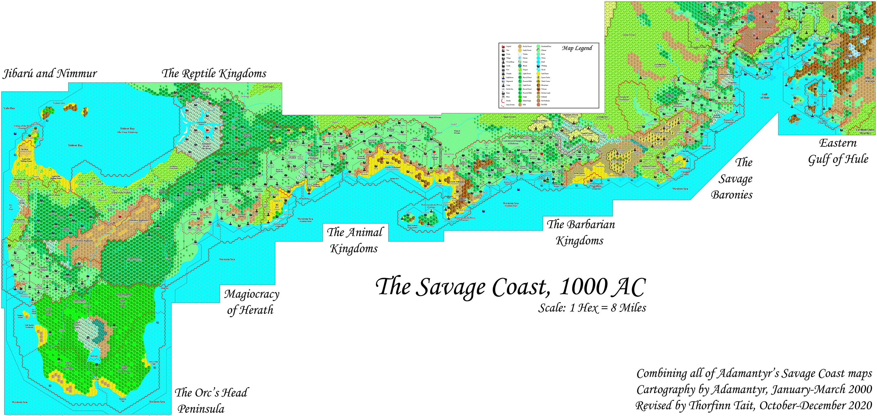 The Savage Coast, 8 miles per hex by Adamantyr, Revised by Thorf, December 2020