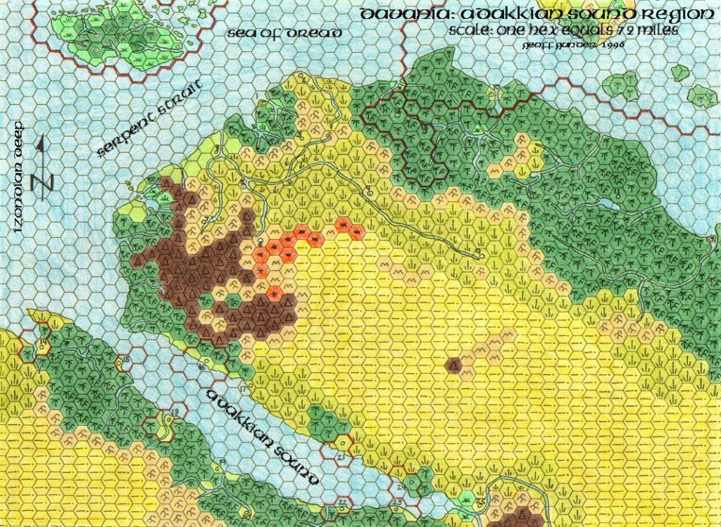 Davania’s Adakkian Sound, 72 miles per hex, by Geoff Gander, October 1996