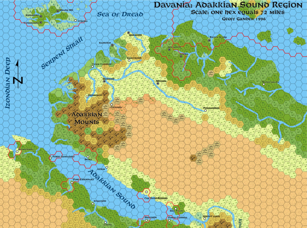 Standardised replica of Geoff Gander’s Davania: Adakkian Sound, 72 miles per hex