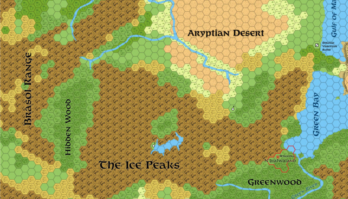 Standardised replica of Geoff Gander’s Davania: Aryptian Region, 72 miles per hex