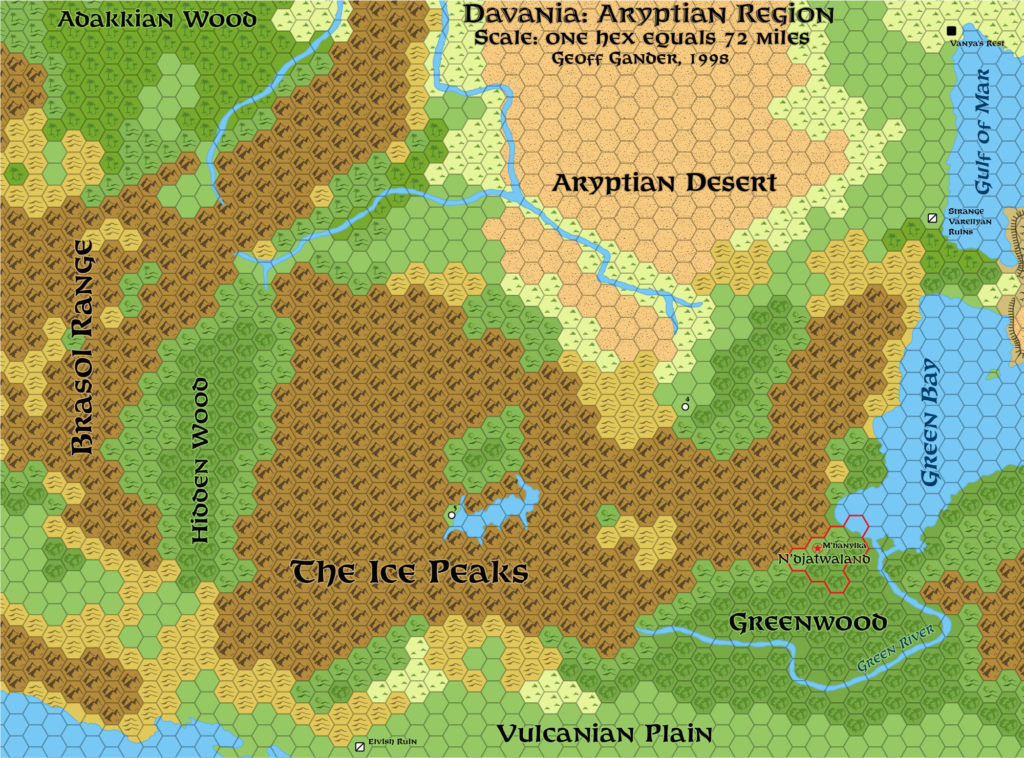 Standardised replica of Geoff Gander’s Davania: Aryptian Region, 72 miles per hex